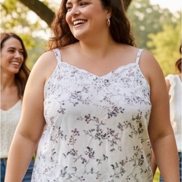 torrid Tops - NWT Torrid Sophie Oyster Mushroom Floral Eyelet Tank | Size 1X (14-16)